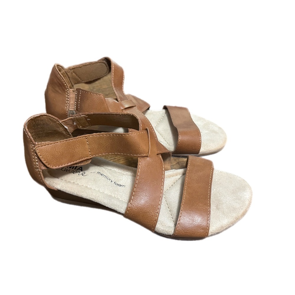 MIA Amore Blanche Wedge Sandals Women Size 7 Tan Good Strappy Memory Foam
